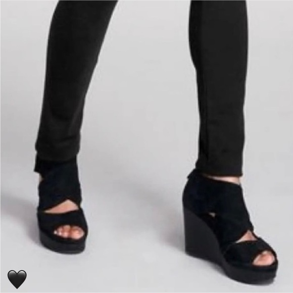 Eileen Fisher Draw Draped Black Nubuck Leather Wedge Heel Sandal Size 7.5 EUC - Picture 11 of 12